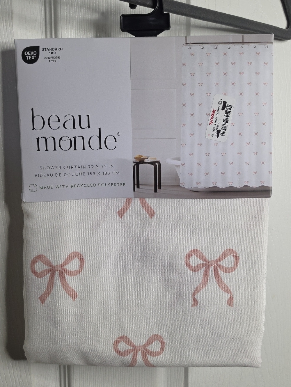 Beau Monde Pink Bow Shower Curtain - White Background